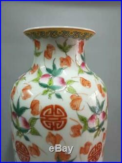 Large Chinese Famille Rose Porcelain Peaches Vases Hand-painting Marks QianLong