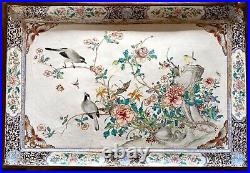 Massive Antique Chinese Canton Enamel Tray Birds Yongzheng Qianlong 18th c