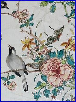 Massive Antique Chinese Canton Enamel Tray Birds Yongzheng Qianlong 18th c