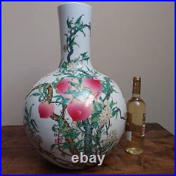 Massive Chinese Qianlong Famille Rose Peach Porcelain Tianqiuping Vase 22