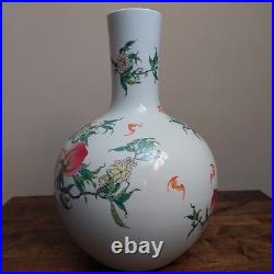 Massive Chinese Qianlong Famille Rose Peach Porcelain Tianqiuping Vase 22