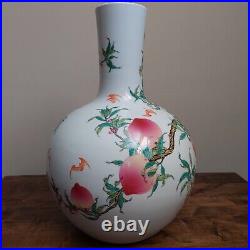 Massive Chinese Qianlong Famille Rose Peach Porcelain Tianqiuping Vase 22