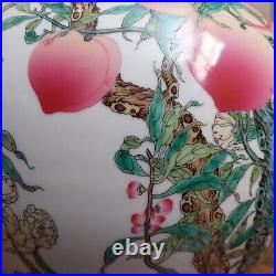 Massive Chinese Qianlong Famille Rose Peach Porcelain Tianqiuping Vase 22