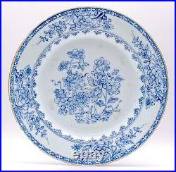 OLD Chinese Blue & White Plate Peony Flower Porcelain Qing Qianlong (1736-1795)