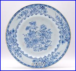 OLD Chinese Blue & White Plate Peony Flower Porcelain Qing Qianlong (1736-1795)