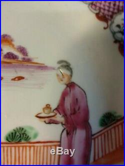 Old Chinese Export Famille Rose Porcelain Plate Qianlong Mandarin Pattern 1780