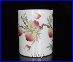 Old Chinese Famille Rose Porcelain Brush Pot Qianlong Marked BW100