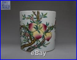 Old Chinese Famille Rose Porcelain Brush Pot Qianlong Marked With Peach (534)