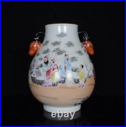 Old Chinese Famille Rose Porcelain Vase With Deer Qianlong Marked BW1262