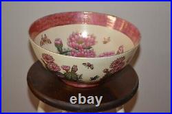 Old Chinese Famille Rose Porcelain X-tra Large Punch Bowl Qianlong Stamped