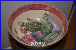 Old Chinese Famille Rose Porcelain X-tra Large Punch Bowl Qianlong Stamped