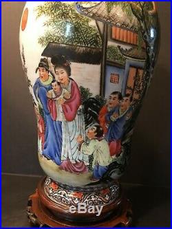 Old Chinese Famille Rose Vase with Figurines, Qianlong mark, Republic period. 14