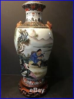 Old Chinese Famille Rose Vase with Figurines, Qianlong mark, Republic period. 14