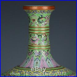 Old Chinese Porcelain qianlong green marked famille rose Lotus flower Vase 11