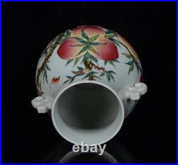 Old Chinese Qianlong Marked Celadon Glaze Famille Rose Zun Vase (x277)