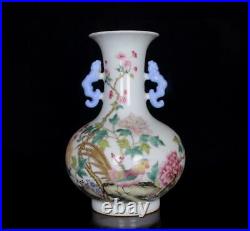 Old Famille Rose Chinese Porcelain Flower Vase Qianlong Marked BW589