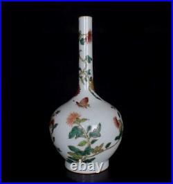 Old Famille Rose Chinese Porcelain Mum Vase Qianlong Marked St155