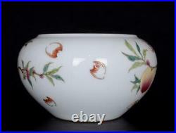 Old Famille Rose Chinese Porcelain Nine Peaches Brush Washer Qianlong Mark BW572