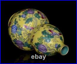 Old Famille Rose Chinese Porcelain Pumpkin Gourd Vase Qianlong Marked St156