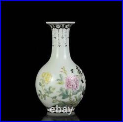 Old Rare Chinese Famille Rose Vase With Qianlong Marked (wx364)