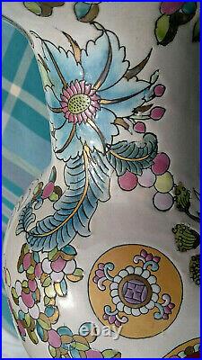 Old Rare Famille Rose Chinese Porcelain Vase Qianlong Republic Seal Mark 12tall