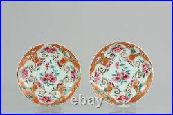 Pair Antique Chinese 18C Qianlong Dishes Famille Rose Plate Richly decor
