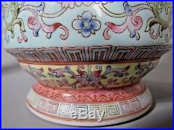 Pair China Chinese Porcelain Famille Rose Lotus decor Vases with Qianlong Mark