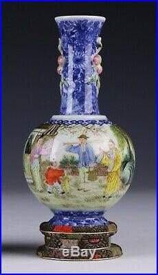 Pair Chinese Antique Blue & White Famille Rose Porcelain Vases, Qianlong Mark