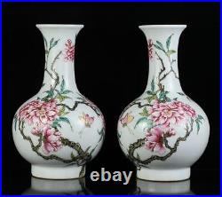 Pair Old Chinese Famille Rose Porcelain Vase Qianlong Marked St1339