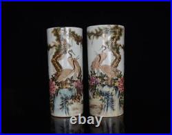 Pair Old Chinese Famille Rose Porcelain Vase Qianlong Marked St484