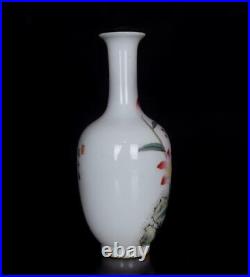 Pair Old Famille Rose Chinese Porcelain Flower Vase Qianlong Marked BW477