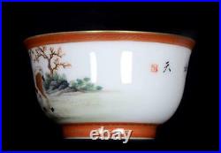 Pair Old Rare Famille Rose Gilding Chinese Porcelain Cup Qianlong Marked BW592