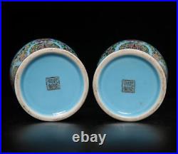 Pair Qianlong Signed Chinese Famille Rose Vase Withflowers
