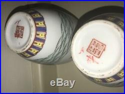 Pair of 19th Century Chinese Famille Rose Vases QianLong Chien-lung with Seal Mark
