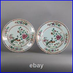 Pair of Chinese'double peacock' famille rose plates, Qianlong (1736-95)
