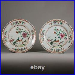 Pair of Chinese'double-peacock' plates, Qianlong(1736-95), decorated in the cen