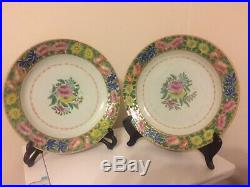 Pair of antique 18th C chinese famille rose qianlong mark EXPORT porcelain plate