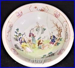 Pretty Qianlong 18th C Famille Rose Chinese Bowl with Family Playing with Goats