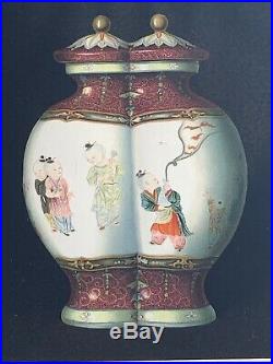 QianLong Chien lung Imperial Fencai Falangcai Double Vase Rose Famille Art j8