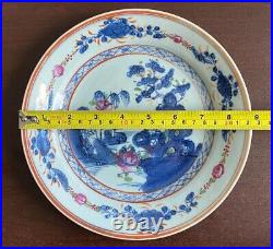 Qianlong (1736-1795) Chinese Antique Porcelain Blue and White famille rose plat