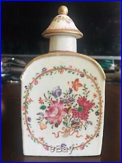 Qianlong 18th C Chinese Porcelain Famille Rose Tea Caddy with Original Cover (1)