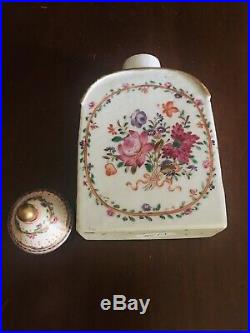 Qianlong 18th C Chinese Porcelain Famille Rose Tea Caddy with Original Cover (1)