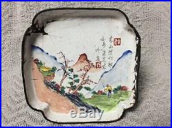 Qianlong Famille Rose Painted Enamel Dish Chinese Antique 18th C Signed Rare