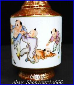 Qianlong Famille Rose Porcelain Gilt Boy Child Pattern Elephant Ears Bottle Vase