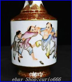 Qianlong Famille Rose Porcelain Gilt Boy Child Pattern Elephant Ears Bottle Vase