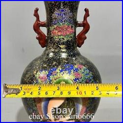 Qianlong Famille Rose Porcelain Gilt Buddha Tangka Double Ears Bottle Vase Pair