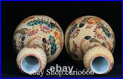 Qianlong Famille Rose Porcelain Gilt Fish Lotus Flower Pattern Bottle Vase Pair