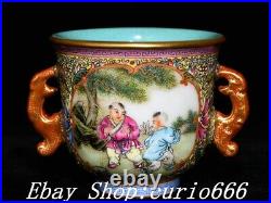 Qianlong Famille Rose Porcelain Gold Gilt Child Kid Pattern Wine Cup Saucer Set