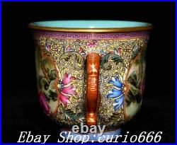 Qianlong Famille Rose Porcelain Gold Gilt Child Kid Pattern Wine Cup Saucer Set