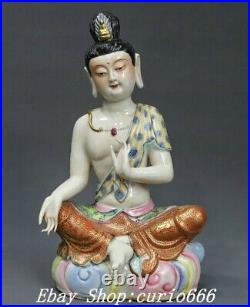 Qianlong Famille Rose Porcelain Kwan-yin Guan Quan Yin Bodhisattva Buddha Statue